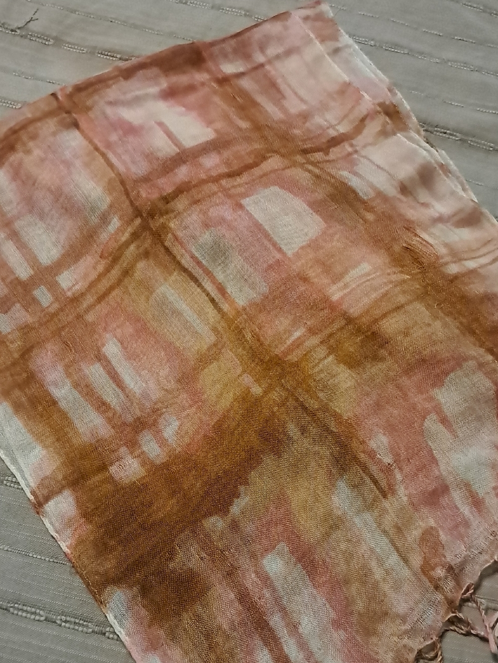 Talbots Blush and Cream Floral Lightweight Scarf with Fringe Silk Wool Cashmere - Picture 7 of 8